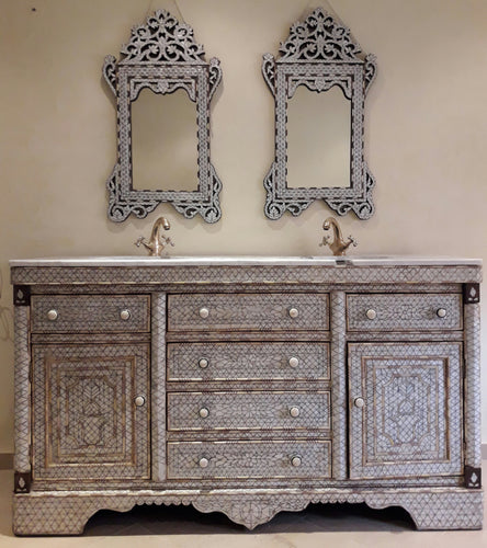 Royal mother of pearl antique vanity sink with mirrors
