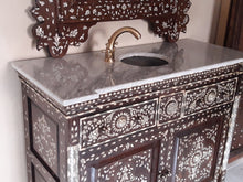 Antique syrian mother of pearl vanity sink with mirror and brass faucet