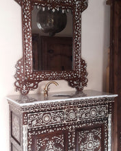 Antique syrian mother of pearl vanity sink with mirror and brass faucet