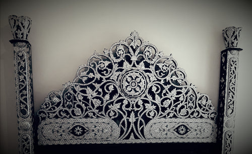 Syrian white mother of pearl shell headboard bed