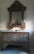 Antique syrian mother of pearl vanity sink with mirror & brass faucet