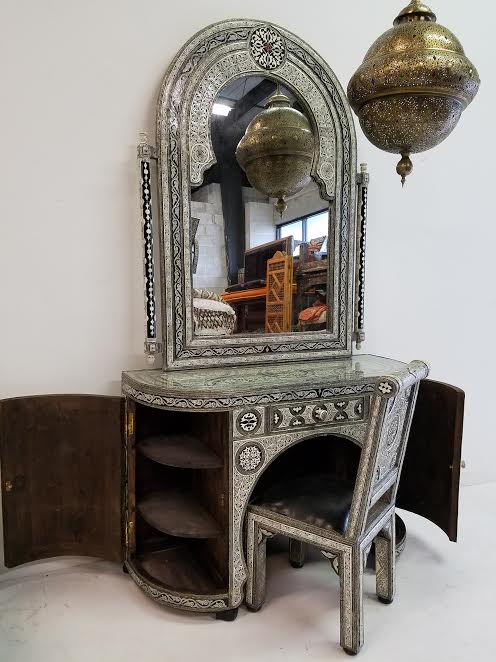 Moroccan Inlaid bone set | Exquisite moroccan furniture | inlay bone mirror | inlay bone cabinet | inlay bone chair